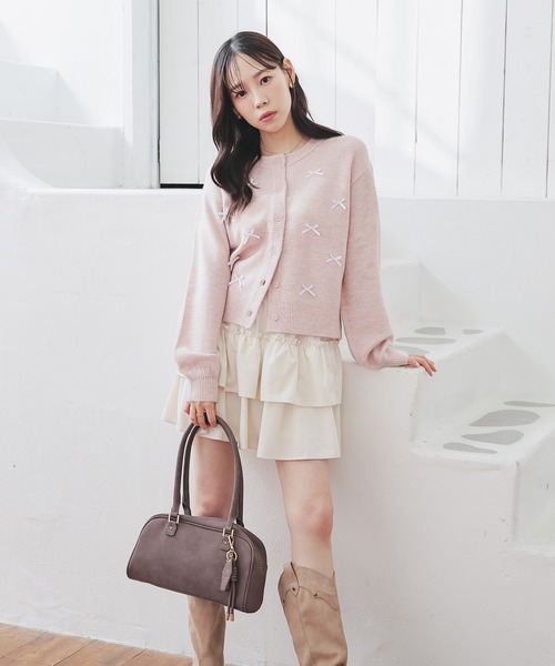 Honeys(ハニーズ)の「リボン付カーディガン(カーディガン/ボレロ・レディース・杢グレー/ブラック/アイボリー/ピンク系1・S/M/L)」の13枚目の写真