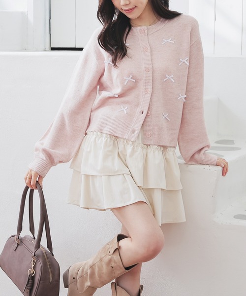 Honeys(ハニーズ)の「リボン付カーディガン(カーディガン/ボレロ・レディース・杢グレー/ブラック/アイボリー/ピンク系1・S/M/L)」の14枚目の写真