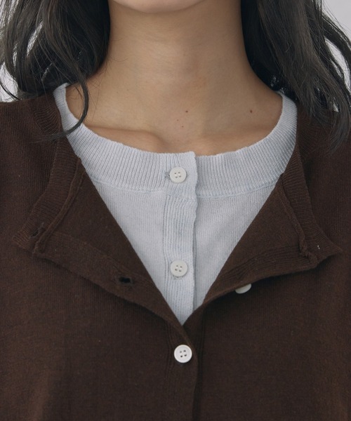 Unblend(アンブレンド)の「【Unblend】フェイクレイヤード配色 ニットカーディガン(カーディガン/ボレロ・レディース・ブラック系/チャコール/グレー系/ネイビー系/ブラウン系・FREE)」の6枚目の写真