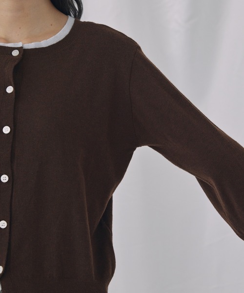Unblend(アンブレンド)の「【Unblend】フェイクレイヤード配色 ニットカーディガン(カーディガン/ボレロ・レディース・ブラック系/チャコール/グレー系/ネイビー系/ブラウン系・FREE)」の7枚目の写真