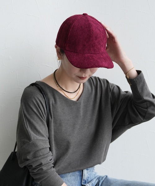 reca（レカ）の「コーデュロイキャップ（キャップ・レディース・キャメル/ボルドー/ネイビー/カーキ/アイボリー・ONESIZE）」の7枚目の写真