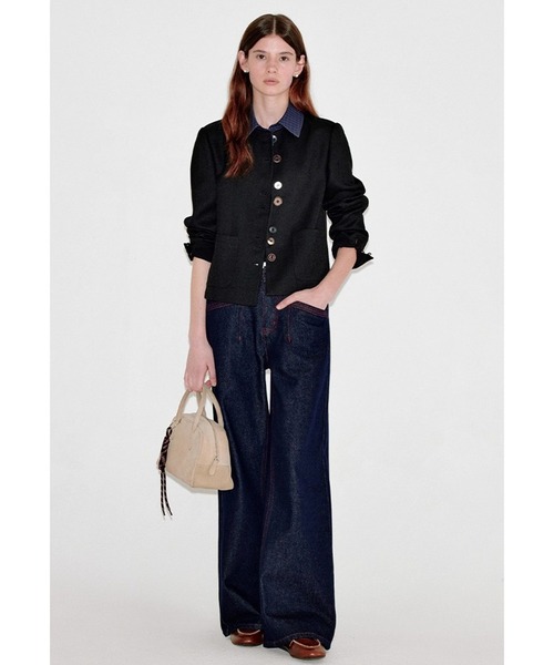 Fano Studios（ファノ ストゥディオズ）の「チェック柄 襟付き ユニークボタンジャケット FQ25W094【Fano Studios】【2025AW】（テーラードジャケット・レディース・ブラック・L/M/S）」の2枚目の写真