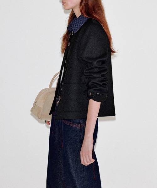 Fano Studios（ファノ ストゥディオズ）の「チェック柄 襟付き ユニークボタンジャケット FQ25W094【Fano Studios】【2025AW】（テーラードジャケット・レディース・ブラック・L/M/S）」の5枚目の写真