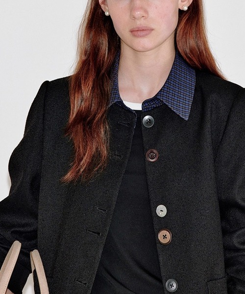 Fano Studios（ファノ ストゥディオズ）の「チェック柄 襟付き ユニークボタンジャケット FQ25W094【Fano Studios】【2025AW】（テーラードジャケット・レディース・ブラック・L/M/S）」の6枚目の写真