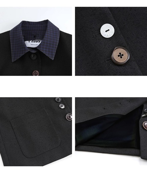 Fano Studios（ファノ ストゥディオズ）の「チェック柄 襟付き ユニークボタンジャケット FQ25W094【Fano Studios】【2025AW】（テーラードジャケット・レディース・ブラック・L/M/S）」の9枚目の写真