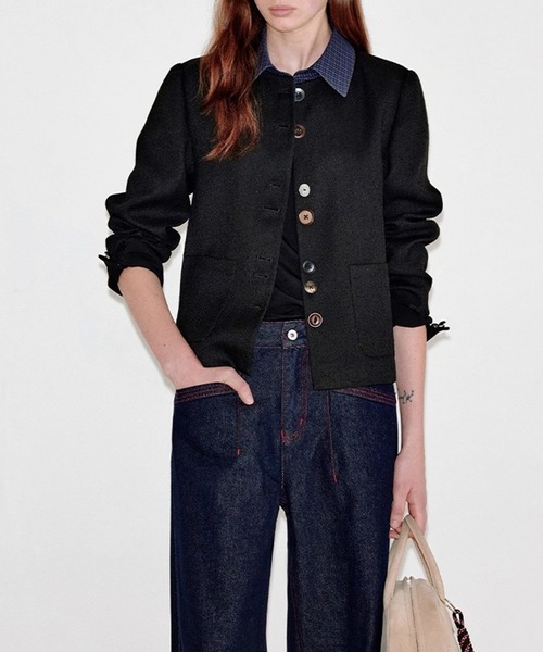 Fano Studios（ファノ ストゥディオズ）の「チェック柄 襟付き ユニークボタンジャケット FQ25W094【Fano Studios】【2025AW】（テーラードジャケット・レディース・ブラック・L/M/S）」の3枚目の写真