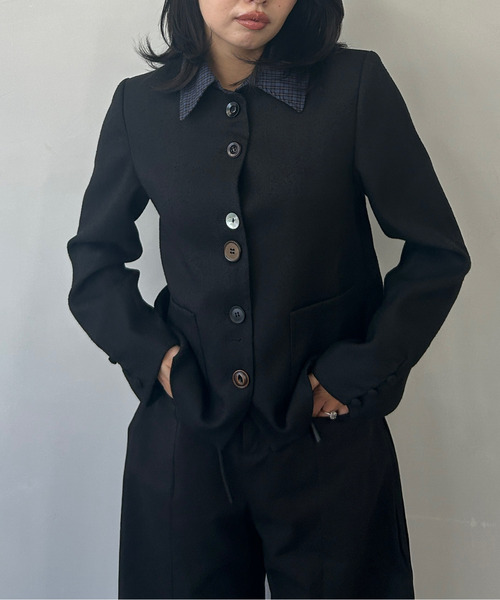 Fano Studios（ファノ ストゥディオズ）の「チェック柄 襟付き ユニークボタンジャケット FQ25W094【Fano Studios】【2025AW】（テーラードジャケット・レディース・ブラック・L/M/S）」の17枚目の写真