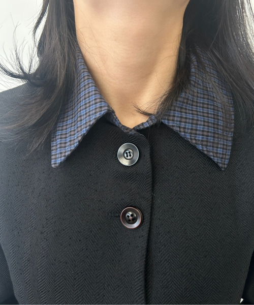 Fano Studios（ファノ ストゥディオズ）の「チェック柄 襟付き ユニークボタンジャケット FQ25W094【Fano Studios】【2025AW】（テーラードジャケット・レディース・ブラック・L/M/S）」の21枚目の写真