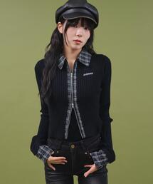 dispark | DISPARK/チェックドッキングWジップニット(ニット/セーター)