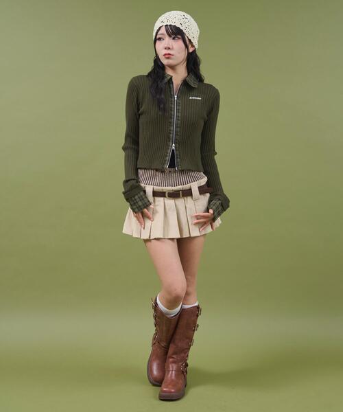 dispark（ディスパーク）の「DISPARK/チェックドッキングWジップニット（ニット/セーター・レディース・ブラック/カーキ・FREE）」の3枚目の写真