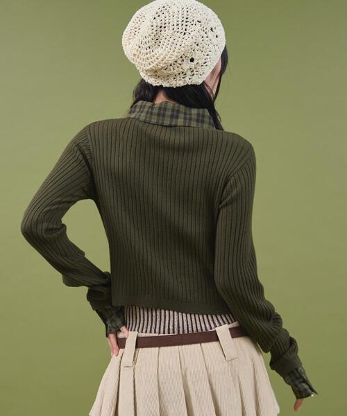 dispark（ディスパーク）の「DISPARK/チェックドッキングWジップニット（ニット/セーター・レディース・ブラック/カーキ・FREE）」の5枚目の写真