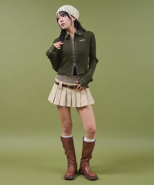 dispark（ディスパーク）の「DISPARK/チェックドッキングWジップニット（ニット/セーター・レディース・ブラック/カーキ・FREE）」の7枚目の写真