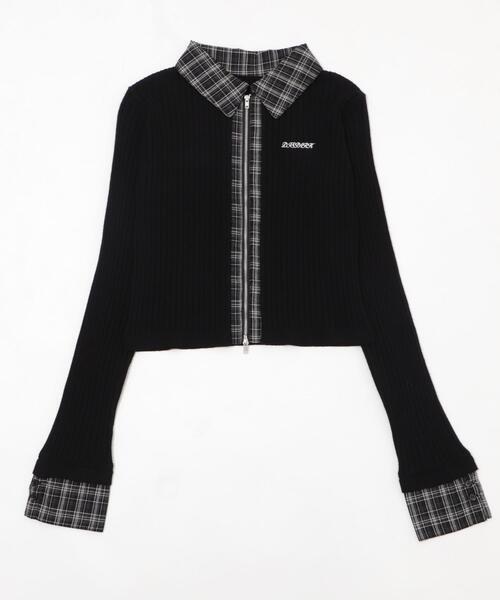 dispark（ディスパーク）の「DISPARK/チェックドッキングWジップニット（ニット/セーター・レディース・ブラック/カーキ・FREE）」の12枚目の写真