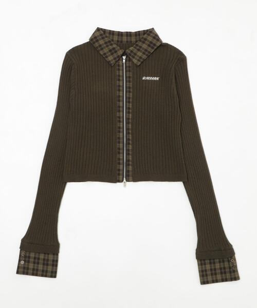 dispark（ディスパーク）の「DISPARK/チェックドッキングWジップニット（ニット/セーター・レディース・ブラック/カーキ・FREE）」の11枚目の写真