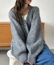 【Eclat one】Vネック ドロップショルダー オーバーサイズ モヘアタッチ カーディガン