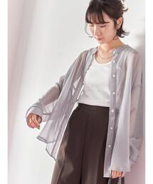 Samansa Mos2 blue | ◎バンドカラーシアーシャツ(シャツ/ブラウス)