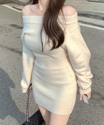 ワンショルニットミニワンピース