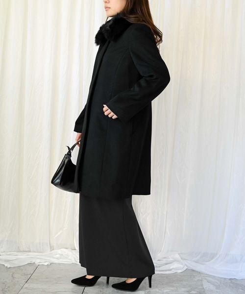 ブルーフォックスファー付きカシミアウールコート（90㎝丈）（ブルー