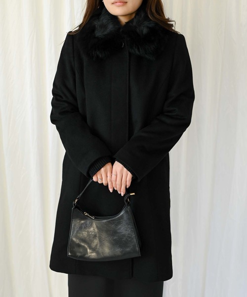 ブルーフォックスファー付きカシミアウールコート（90㎝丈）（ブルー