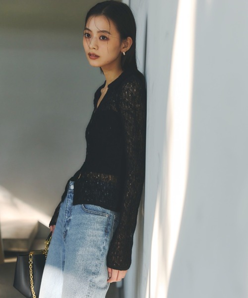 【ZOZO限定】ウールレースポロニットトップス　ブラック ZOZO限定】ウールレースポロニットトップス（ニット/セーター