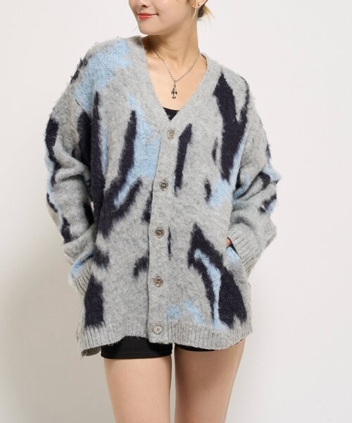 セール】【KOOKY'N】モヘアライクカーディガン(無地/カモ柄