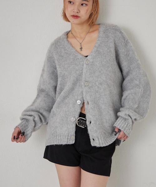 WHO'S WHO gallery(フーズフーギャラリー)の「【KOOKY’N】モヘアライクカーディガン(無地/カモ柄)(カーディガン/ボレロ・メンズ・ブラック系その他/グレー系その他/レッド/ブラウン/ライトグレー/ネイビー/ブラック・SMALL/MEDIUM)」の3枚目の写真