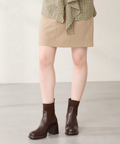 セール】ニット ドッキング ヒール ショートブーツ /51407（ブーツ