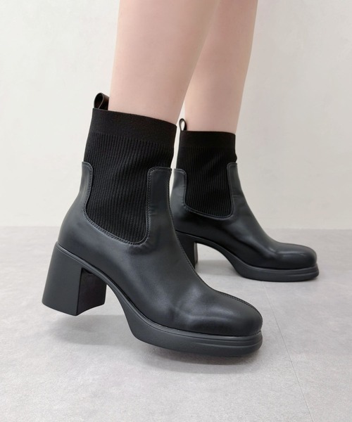 ORiental TRaffic(オリエンタルトラフィック)の「ニット ドッキング ヒール ショートブーツ /51407(ブーツ・レディース・ベージュ/ブラウン/ブラック・SS/S/M/L/LL/3L)」の12枚目の写真