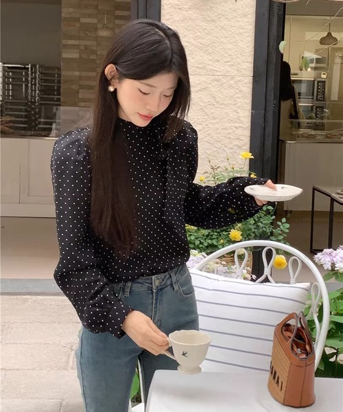LAFFMO(ラフモ)の「ドット柄リボンタイブラウス(シャツ/ブラウス・レディース・ブラック/アイボリー・L/M)」の18枚目の写真