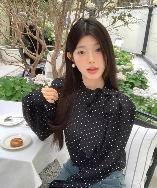 LAFFMO(ラフモ)の「ドット柄リボンタイブラウス(シャツ/ブラウス・レディース・ブラック/アイボリー・L/M)」の21枚目の写真