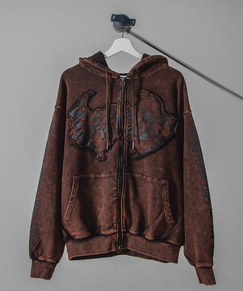 Y2K グランジ加工 ダブルジップ ショート丈 ジップパーカー 裏毛