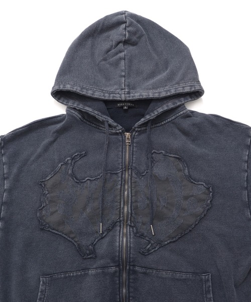 Revo.(レボ)の「Y2K グランジ加工 ダブルジップ ショート丈 ジップパーカー 裏毛 スウェット(パーカー・メンズ・チャコール/ホワイト/ブラウン・M/L)」の6枚目の写真