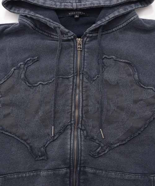 Revo.(レボ)の「Y2K グランジ加工 ダブルジップ ショート丈 ジップパーカー 裏毛 スウェット(パーカー・メンズ・チャコール/ホワイト/ブラウン・M/L)」の9枚目の写真