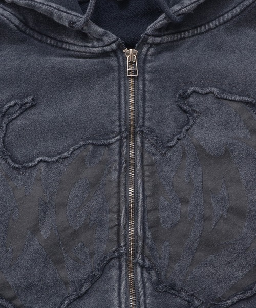 Revo.(レボ)の「Y2K グランジ加工 ダブルジップ ショート丈 ジップパーカー 裏毛 スウェット(パーカー・メンズ・チャコール/ホワイト/ブラウン・M/L)」の10枚目の写真