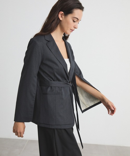 CITY TOKYO(シティトウキョウ)の「Layered Jacket/レイヤードジャケット/テーラードジャケット(テーラードジャケット・レディース・ブラック/チャコールグレー・1/2)」の5枚目の写真