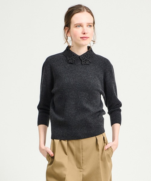 新品】ESTNATION / 衿付きヨークシアーニット ネイビー ESTNATION