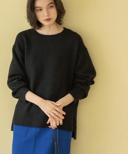 美品♡オブリ　ニット　ブラック セール】リラクシークルーネックニット【洗濯機OK】（ニット/セーター