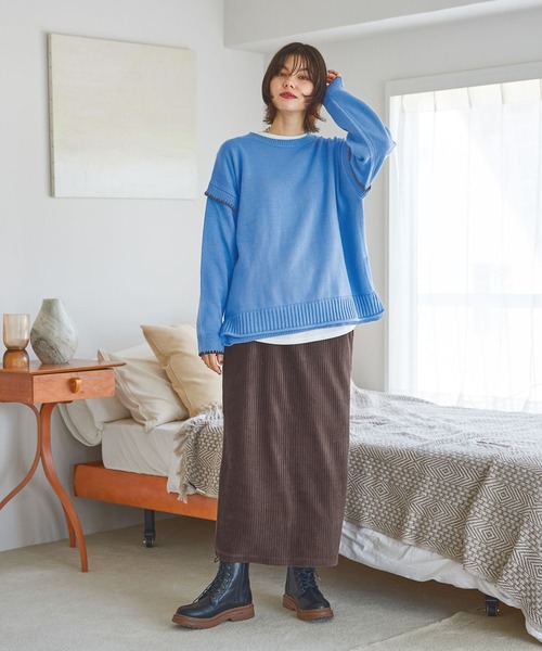 niko and...(ニコアンド)の「ストレッチカットコールスカート(スカート・レディース・ライトグレー/ブラック/ネイビー/ブラウン・MEDIUM/LARGE)」の8枚目の写真