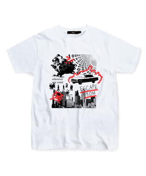 ESCAPEFROM(エスケープフロム)の「レッドバーニングシティTシャツホワイト(Tシャツ/カットソー・レディース・その他・SMALL/MEDIUM/LARGE)」の1枚目の写真