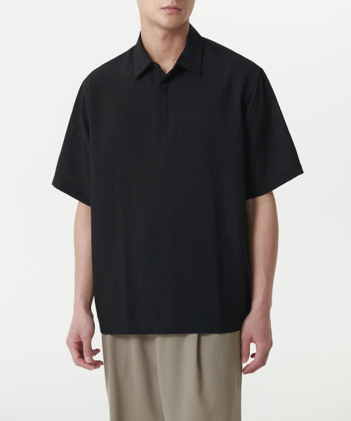 MUSINSA STANDARD（ムシンサスタンダード）の「リラックスドリネンライクチュニック半袖シャツ[ブラック]（シャツ/ブラウス・メンズ・その他・MEDIUM/LARGE/X-LARGE/XX-LARGE/SMALL）」の3枚目の写真