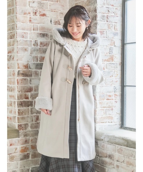 大きいサイズ】ビット付きフェイクファーロングコート（ダッフルコート