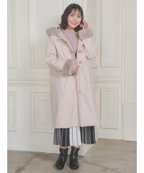 大きいサイズ】ビット付きフェイクファーロングコート（ダッフルコート