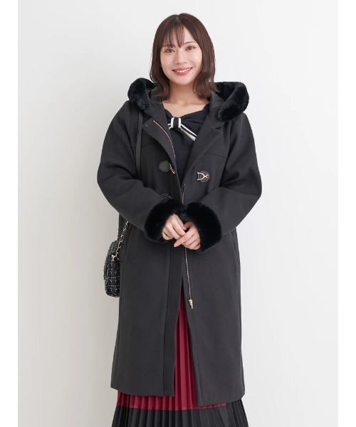 大きいサイズ】ビット付きフェイクファーロングコート（ダッフルコート