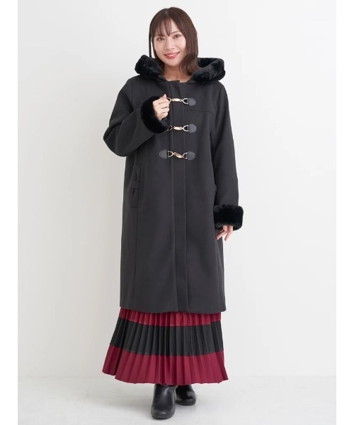 大きいサイズ】ビット付きフェイクファーロングコート（ダッフルコート