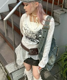 Never mind the XU | 【Never mind the XU】see-through loose tops / 【ネバーマインド ザ エックスユー】シースルーレイヤードフリル長袖トップス(Tシャツ/カットソー)