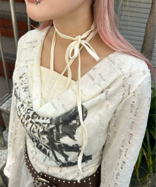 Never mind the XU（ネバーマインドザエックスユー）の「【Never mind the XU】see-through loose tops / 【ネバーマインド ザ エックスユー】シースルーレイヤードフリル長袖トップス（Tシャツ/カットソー・レディース・ベージュ・ONE SIZE）」の15枚目の写真