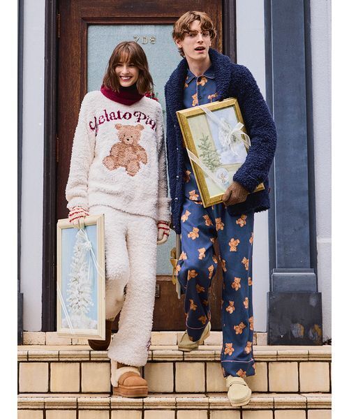 gelato pique(ジェラートピケ)の「【HOLIDAY】【HOMME】ジェラートスノーベアジャガードショールカーディガン(ルームウェア/パジャマ・メンズ・ネイビー・L/M)」の3枚目の写真