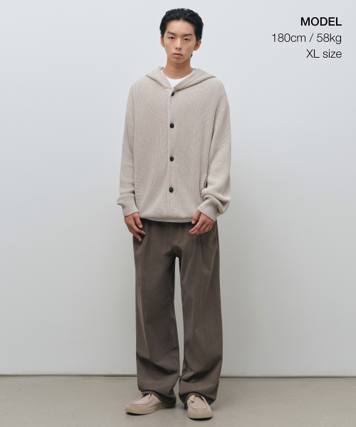 MUSINSA STANDARD（ムシンサスタンダード）の「リブニットフードパーカーカーディガン [ダスティクリーム]（カーディガン/ボレロ・メンズ・その他・XX-LARGE/SMALL/MEDIUM/LARGE/X-LARGE）」の2枚目の写真