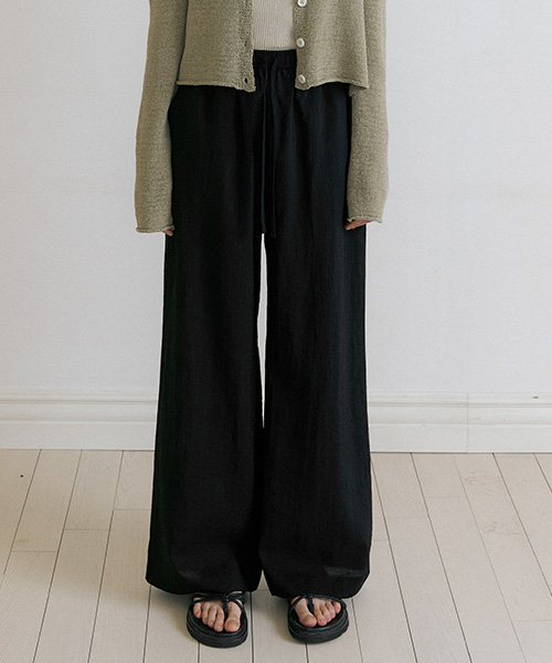 summer crease banding pants-black