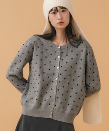 ドット柄カーディガン / ブラック グレー ドット 水玉 コンパクト トップス 長袖 秋服 冬服 韓国 ガーリー ノームコア カジュアル シンプル 前開き